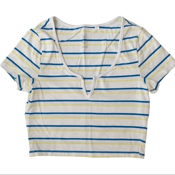 PACSUN Basics striped crop top yellow, blue and white - Picture 1 of 7